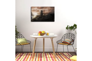 Lerret 70x45 cm - Dystopisk landskap med en bro i ruiner - Mørkegrå / Brun / Beige - Interiør - Maleri & posters - Lerretsbilder