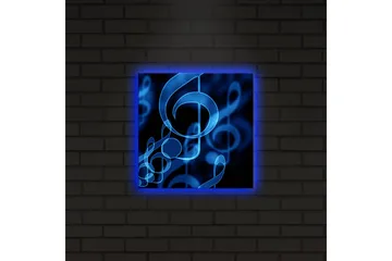 Lerret med LED-belysning 28x28 cm - Abstrakt komposisjon med musikalske noter i blånyanser - Blå / Svart - Interiør - Maleri & posters - Lerretsbilder