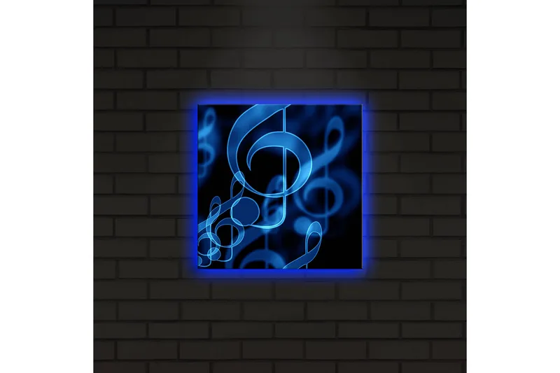 Lerret med LED-belysning 28x28 cm - Abstrakt komposisjon med musikalske noter i blånyanser - Blå / Svart - Interiør - Maleri & posters - Lerretsbilder