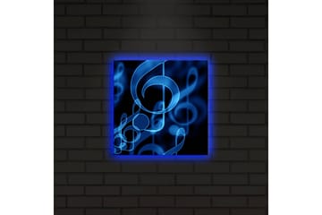 Lerret med LED-belysning 28x28 cm - Abstrakt komposisjon med musikalske noter i blånyanser - Blå / Svart - Interiør - Maleri & posters - Lerretsbilder
