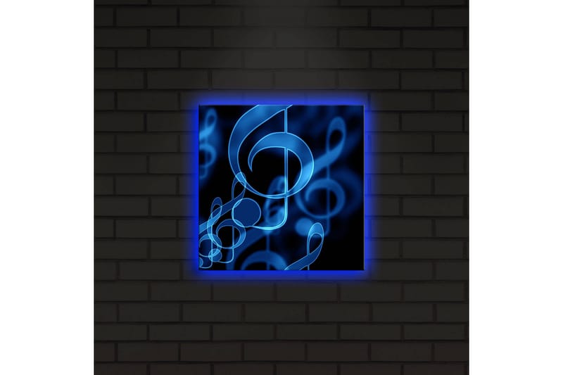 Lerret med LED-belysning 28x28 cm - Abstrakt komposisjon med musikalske noter i blånyanser - Blå / Svart - Interiør - Maleri & posters - Lerretsbilder