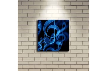 Lerret med LED-belysning 28x28 cm - Abstrakt komposisjon med musikalske noter i blånyanser - Blå / Svart - Interiør - Maleri & posters - Lerretsbilder