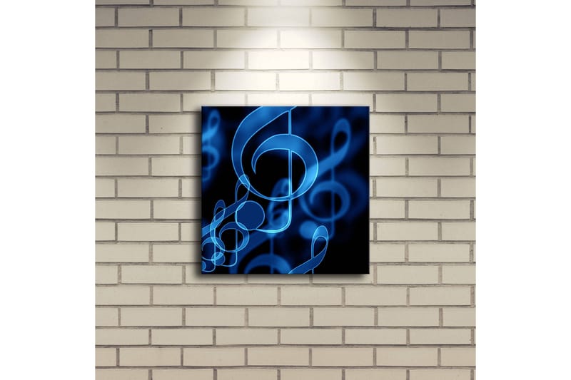 Lerret med LED-belysning 28x28 cm - Abstrakt komposisjon med musikalske noter i blånyanser - Blå / Svart - Interiør - Maleri & posters - Lerretsbilder