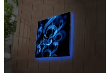 Lerret med LED-belysning 28x28 cm - Abstrakt komposisjon med musikalske noter i blånyanser - Blå / Svart - Interiør - Maleri & posters - Lerretsbilder