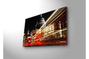 Lerret med LED-belysning 45x70 cm - Bysilhuett med St. Pauls katedral i nattbelysning - Rød / Gull / Svart - Interiør - Maleri & posters - Lerretsbilder