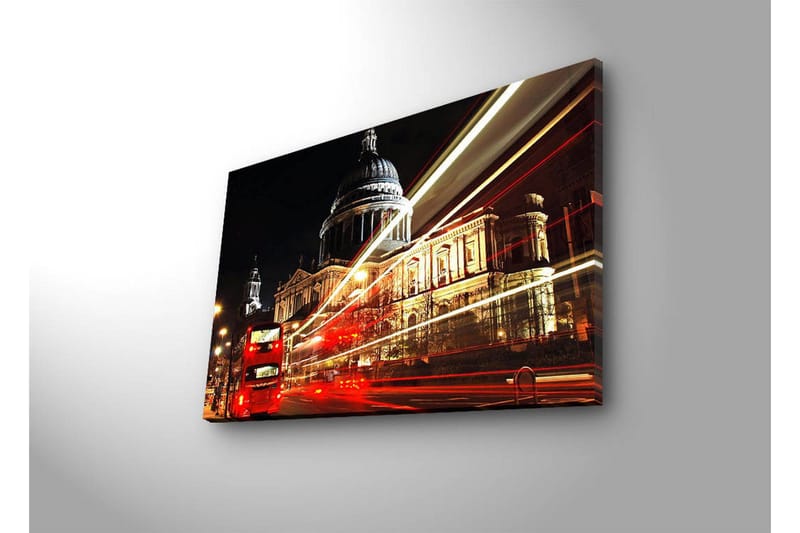 Lerret med LED-belysning 45x70 cm - Bysilhuett med St. Pauls katedral i nattbelysning - Rød / Gull / Svart - Interiør - Maleri & posters - Lerretsbilder