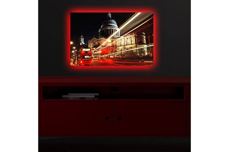 Lerret med LED-belysning 45x70 cm - Bysilhuett med St. Pauls katedral i nattbelysning - Rød / Gull / Svart - Interiør - Maleri & posters - Lerretsbilder