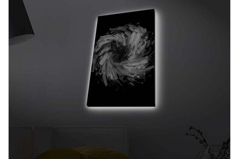 Lerret med LED-belysning - Dynamisk spiral av svarte og hvite penselstrøk - Svart / Hvit / Grå - Interiør - Maleri & posters - Lerretsbilder