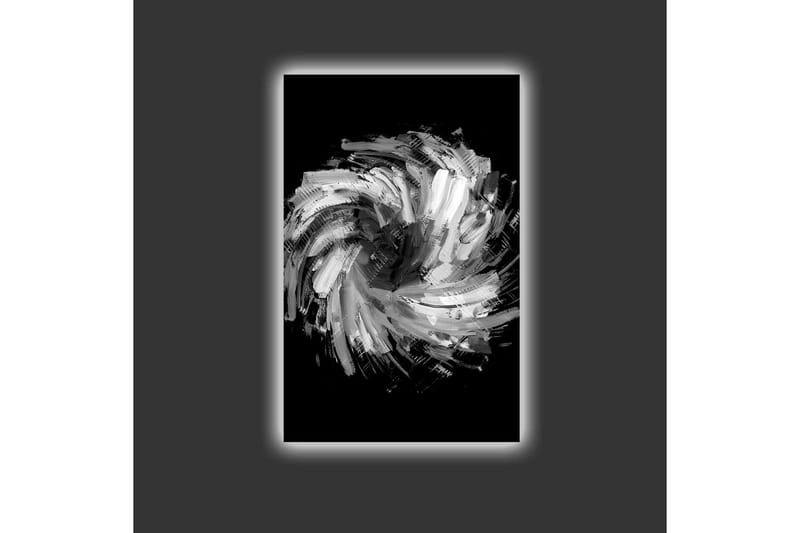 Lerret med LED-belysning - Dynamisk spiral av svarte og hvite penselstrøk - Svart / Hvit / Grå - Interiør - Maleri & posters - Lerretsbilder