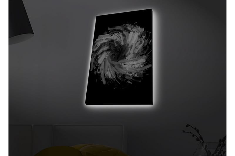 Lerret med LED-belysning - Dynamisk spiral av svarte og hvite penselstrøk - Svart / Hvit / Grå - Interiør - Maleri & posters - Lerretsbilder