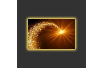 Lerret med LED-belysning - Glitrende lysstråler som sprer seg fra et sentralt punkt - Gull / Brun - Interiør - Maleri & posters - Lerretsbilder