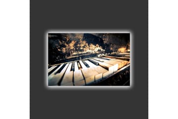 Lerret med LED-belysning - Svart piano med hvite tangenter i en nostalgisk komposisjon - Svart / Hvit / Brun - Interiør - Maleri & posters - Lerretsbilder