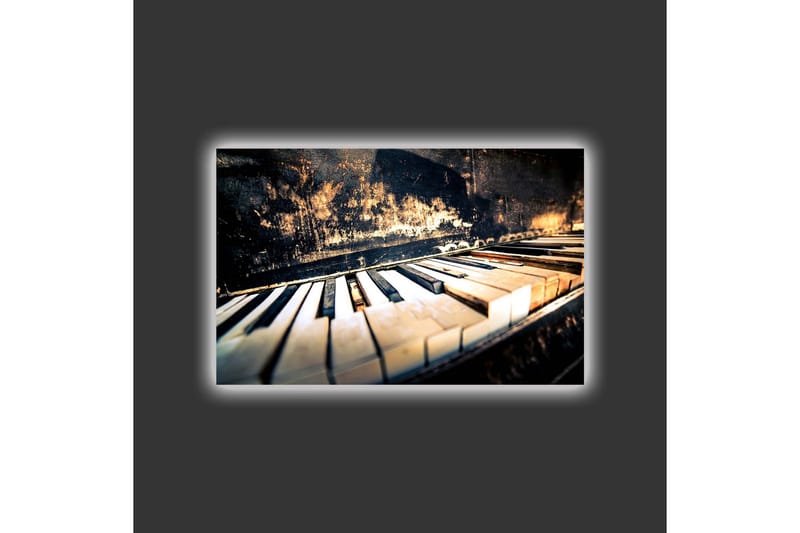 Lerret med LED-belysning - Svart piano med hvite tangenter i en nostalgisk komposisjon - Svart / Hvit / Brun - Interiør - Maleri & posters - Lerretsbilder