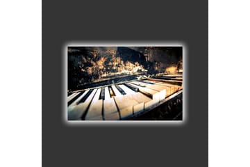 Lerret med LED-belysning - Svart piano med hvite tangenter i en nostalgisk komposisjon - Svart / Hvit / Brun - Interiør - Maleri & posters - Lerretsbilder