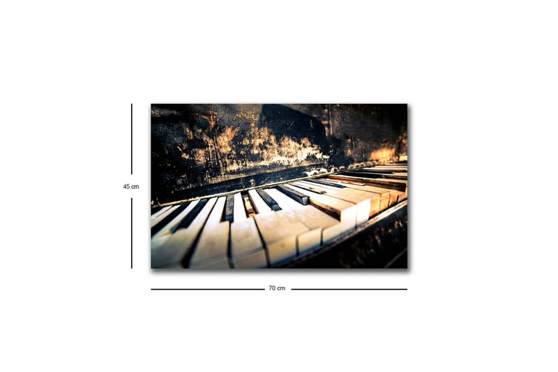 Lerret med LED-belysning - Svart piano med hvite tangenter i en nostalgisk komposisjon - Svart / Hvit / Brun - Interiør - Maleri & posters - Lerretsbilder