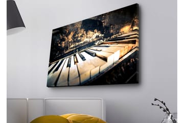 Lerret med LED-belysning - Svart piano med hvite tangenter i en nostalgisk komposisjon - Svart / Hvit / Brun - Interiør - Maleri & posters - Lerretsbilder