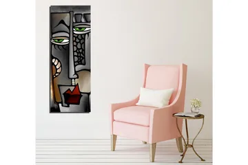 Lerretsbilde 30x80 cm - Abstrakt ansikt med grønne øyne - Grå / Svart / Rød - Interiør - Maleri & posters - Lerretsbilder