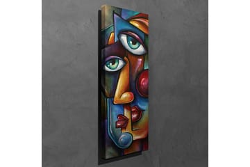 Lerretsbilde 30x80 cm - Abstrakt portrett med to ansikter flettet sammen - Mørk blå / Rød / Beige - Interiør - Maleri & posters - Lerretsbilder