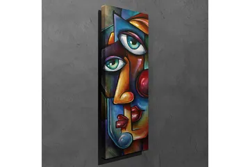 Lerretsbilde 30x80 cm - Abstrakt portrett med to ansikter flettet sammen - Mørk blå / Rød / Beige - Interiør - Maleri & posters - Lerretsbilder