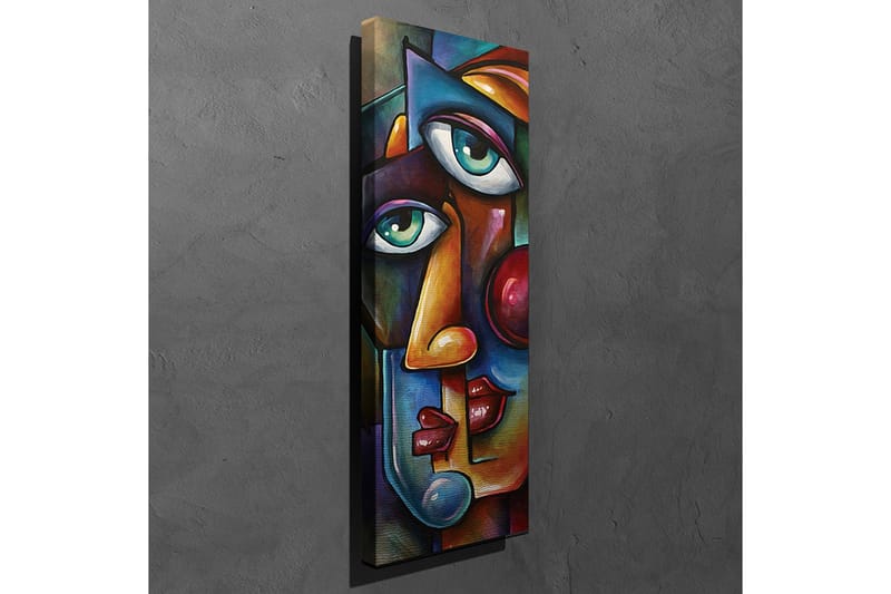 Lerretsbilde 30x80 cm - Abstrakt portrett med to ansikter flettet sammen - Mørk blå / Rød / Beige - Interiør - Maleri & posters - Lerretsbilder