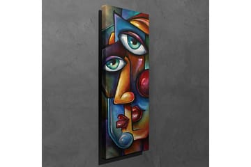 Lerretsbilde 30x80 cm - Abstrakt portrett med to ansikter flettet sammen - Mørk blå / Rød / Beige - Interiør - Maleri & posters - Lerretsbilder