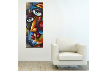 Lerretsbilde 30x80 cm - Abstrakt portrett med to ansikter flettet sammen - Mørk blå / Rød / Beige - Interiør - Maleri & posters - Lerretsbilder