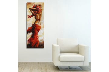Lerretsbilde 30x80 cm - Dansende kvinne med rød kjole - Rød / Beige / Brun - Interiør - Maleri & posters - Lerretsbilder
