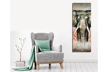 Lerretsbilde 30x80 cm - Elefant med fargerike detaljer i bakgrunnen - Grønn / Oransje / Rød - Interiør - Maleri & posters - Lerretsbilder