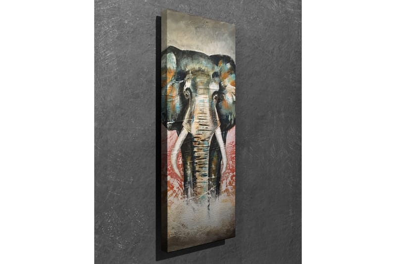 Lerretsbilde 30x80 cm - Elefant med fargerike detaljer i bakgrunnen - Grønn / Oransje / Rød - Interiør - Maleri & posters - Lerretsbilder