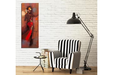 Lerretsbilde 30x80 cm - Elegant kvinne i rød kjole med blomster i håret - Rød / Brun / Beige - Interiør - Maleri & posters - Lerretsbilder