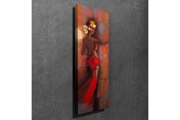 Lerretsbilde 30x80 cm - Elegant kvinne i rød kjole med blomster i håret - Rød / Brun / Beige - Interiør - Maleri & posters - Lerretsbilder