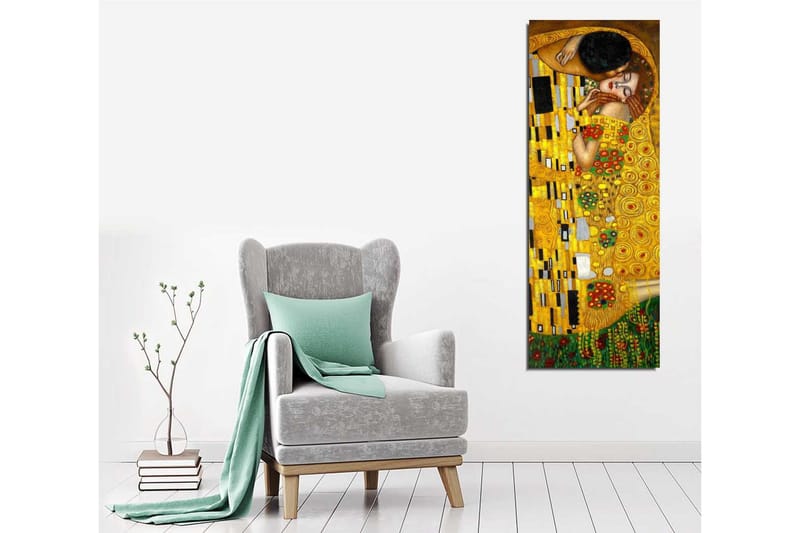 Lerretsbilde 30x80 cm - Følelsesmessig omfavnelse mellom to elskere - Gull / Grønn / Rød - Interiør - Maleri & posters - Lerretsbilder