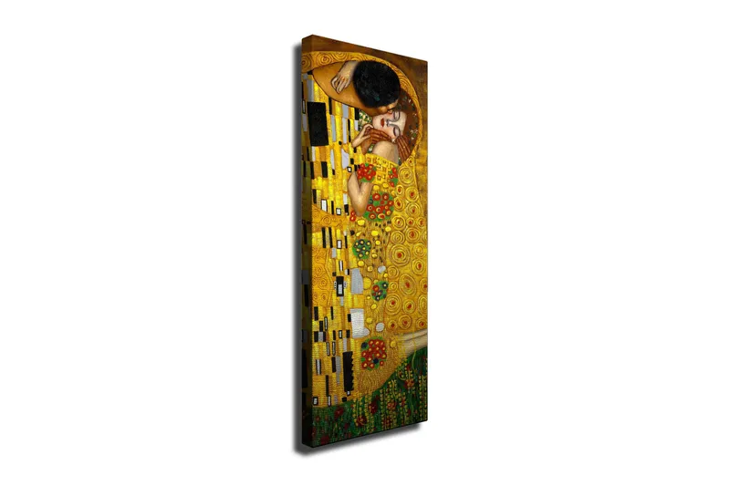 Lerretsbilde 30x80 cm - Følelsesmessig omfavnelse mellom to elskere - Gull / Grønn / Rød - Interiør - Maleri & posters - Lerretsbilder