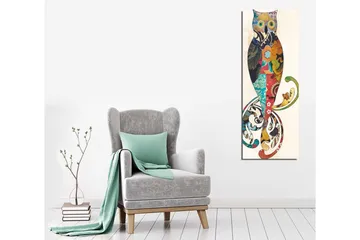 Lerretsbilde 30x80 cm - Fargerik ugle med dekorative mønstre - Turkis / Rød / Gul - Interiør - Maleri & posters - Lerretsbilder