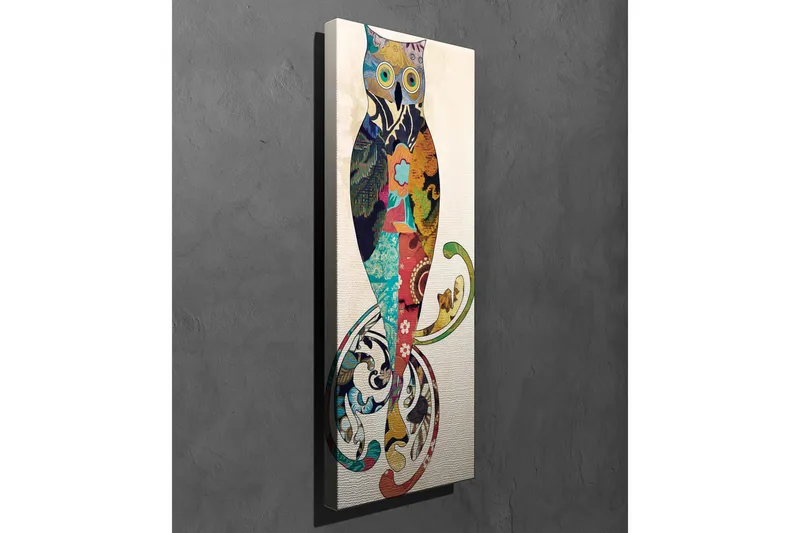 Lerretsbilde 30x80 cm - Fargerik ugle med dekorative mønstre - Turkis / Rød / Gul - Interiør - Maleri & posters - Lerretsbilder