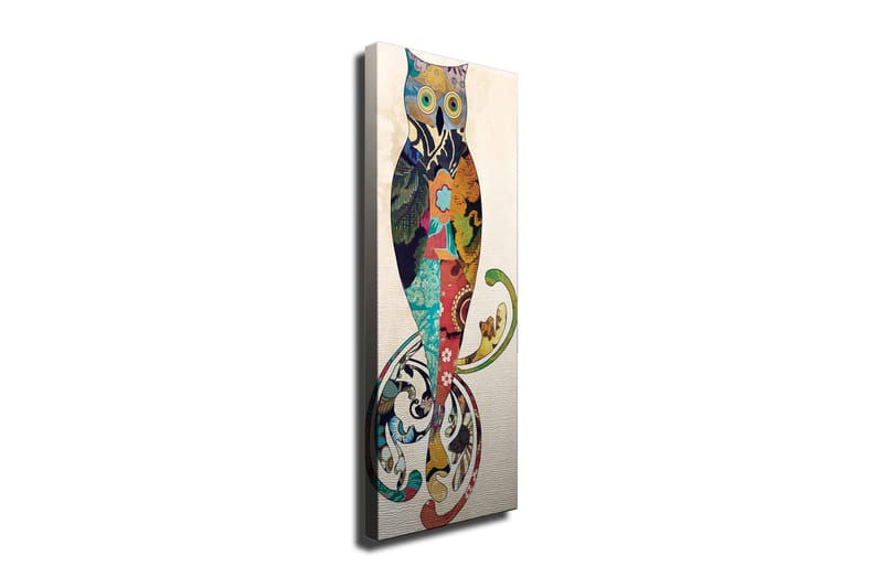 Lerretsbilde 30x80 cm - Fargerik ugle med dekorative mønstre - Turkis / Rød / Gul - Interiør - Maleri & posters - Lerretsbilder