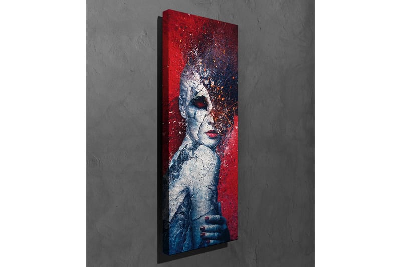 Lerretsbilde 30x80 cm - Fragmentert ansiktsportrett med en surrealistisk følelse - Rød / Blå / Hvit - Interiør - Maleri & posters - Lerretsbilder