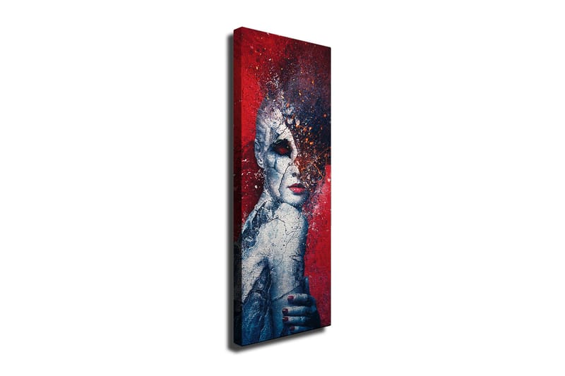 Lerretsbilde 30x80 cm - Fragmentert ansiktsportrett med en surrealistisk følelse - Rød / Blå / Hvit - Interiør - Maleri & posters - Lerretsbilder