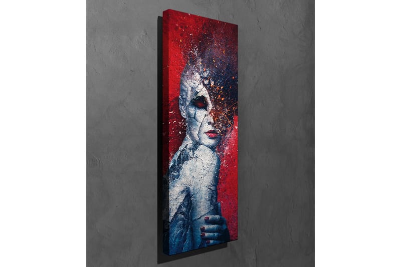 Lerretsbilde 30x80 cm - Fragmentert ansiktsportrett med en surrealistisk følelse - Rød / Blå / Hvit - Interiør - Maleri & posters - Lerretsbilder
