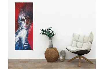 Lerretsbilde 30x80 cm - Fragmentert ansiktsportrett med en surrealistisk følelse - Rød / Blå / Hvit - Interiør - Maleri & posters - Lerretsbilder