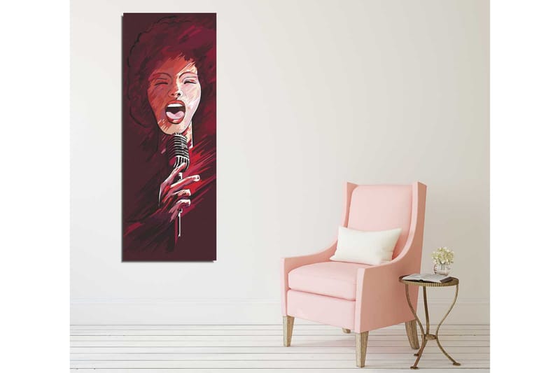 Lerretsbilde 30x80 cm - Kraftig sanger med mikrofon - Mørkerød / Hudtone / Svart - Interiør - Maleri & posters - Lerretsbilder