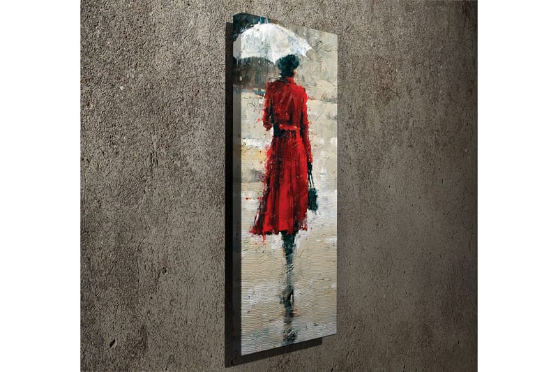 Lerretsbilde 30x80 cm - Kvinne i rød kjole med paraply - Rød / Grå / Svart - Interiør - Maleri & posters - Lerretsbilder