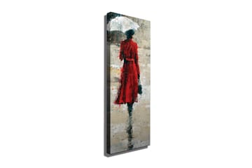 Lerretsbilde 30x80 cm - Kvinne i rød kjole med paraply - Rød / Grå / Svart - Interiør - Maleri & posters - Lerretsbilder