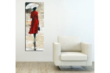 Lerretsbilde 30x80 cm - Kvinne i rød kjole med paraply - Rød / Grå / Svart - Interiør - Maleri & posters - Lerretsbilder