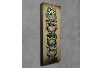 Lerretsbilde 30x80 cm - Stablede ugler med forskjellige uttrykk og farger - Grå / Brun / Gul - Interiør - Maleri & posters - Lerretsbilder