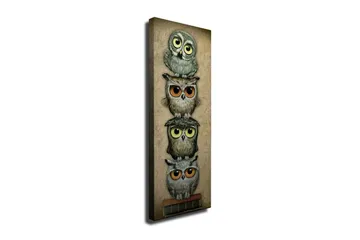 Lerretsbilde 30x80 cm - Stablede ugler med forskjellige uttrykk og farger - Grå / Brun / Gul - Interiør - Maleri & posters - Lerretsbilder