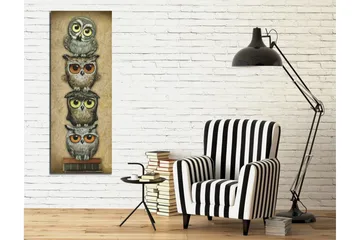 Lerretsbilde 30x80 cm - Stablede ugler med forskjellige uttrykk og farger - Grå / Brun / Gul - Interiør - Maleri & posters - Lerretsbilder