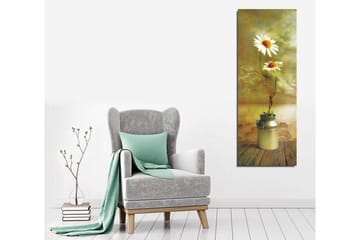 Lerretsbilde 30x80 cm - To tusenfryd i en melkekanne - Hvit / Grønn / Beige - Interiør - Maleri & posters - Lerretsbilder