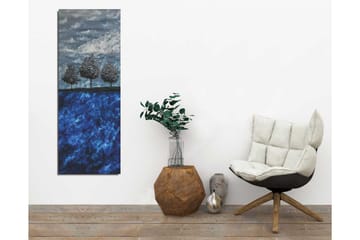 Lerretsbilde 30x80 cm - Tre stiliserte trær mot en blå bakgrunn - Mørk blå / Lys blå / Grå - Interiør - Maleri & posters - Lerretsbilder