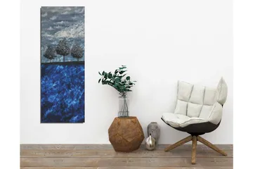 Lerretsbilde 30x80 cm - Tre stiliserte trær mot en blå bakgrunn - Mørk blå / Lys blå / Grå - Interiør - Maleri & posters - Lerretsbilder